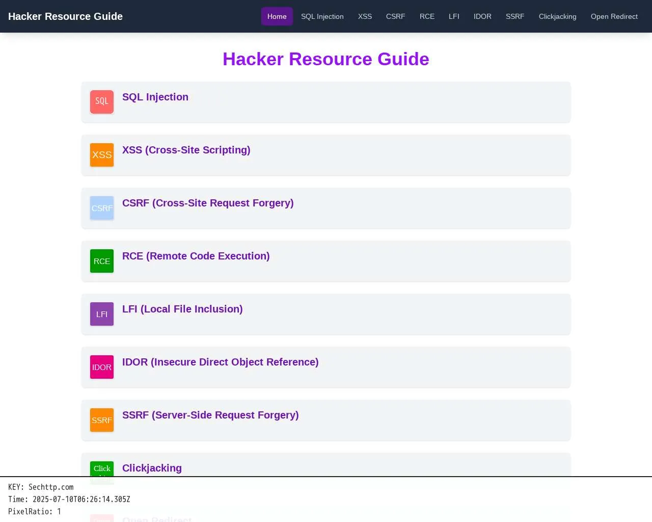 sechttp.com hacking-resources-guide-2025.vercel.app Screenshot
